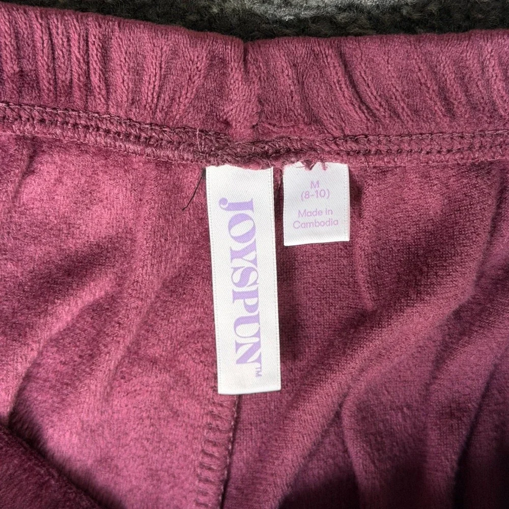 Joyspun‎ Womens Burgundy Velvet Wide Leg Lounge Pajama Set Size M 8-10